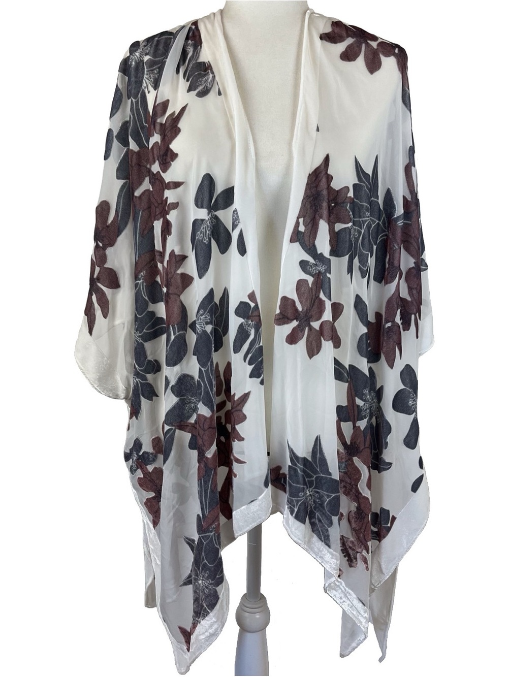 Lovestitch Velvet Floral Burn Out Kimono Cardigan Duster One Size